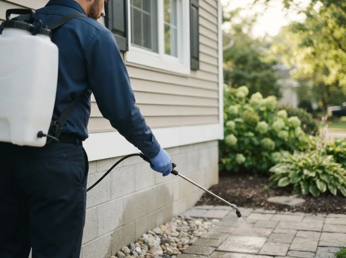 Pest control technician inspecting a home in Nocatee, FL